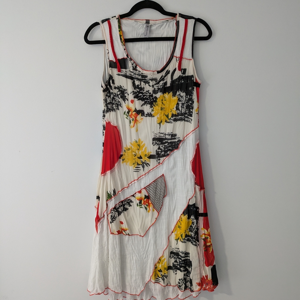 Floral Sleeveless Dress - Red, Yellow, Black, White